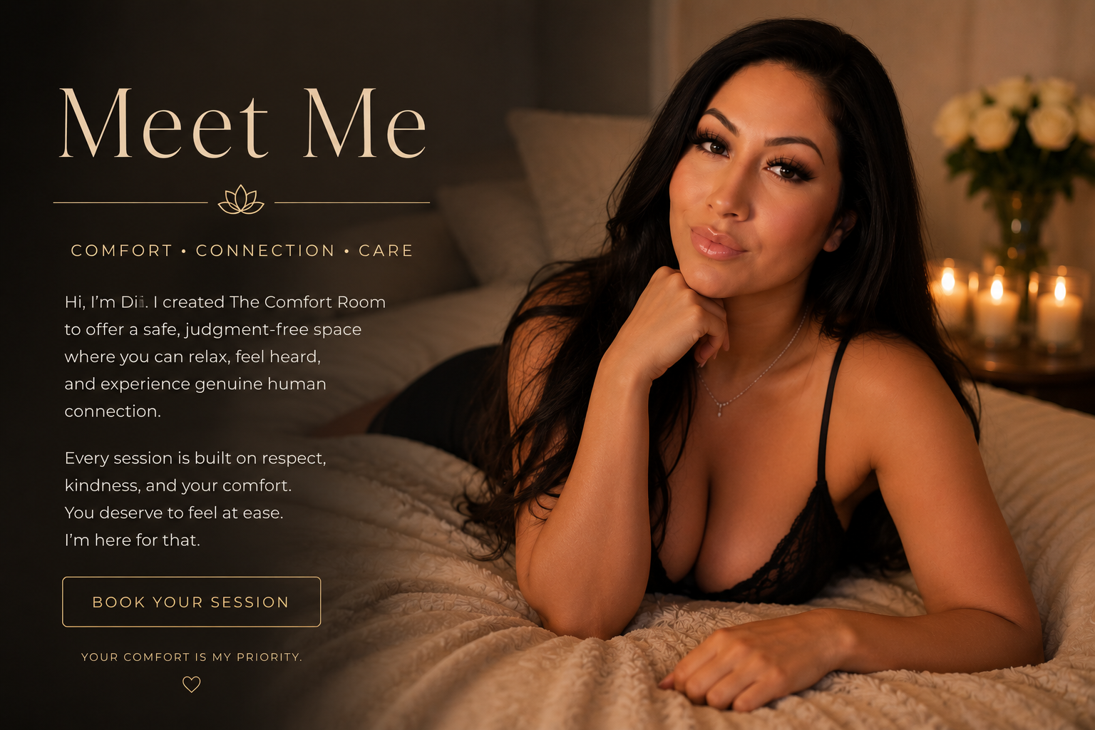 Dii, founder of The Comfort Room, in a warm candlelit setting